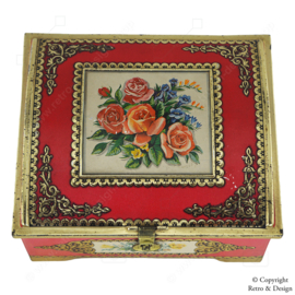 Elegant Vintage Tin Candy Box with Rose Decoration