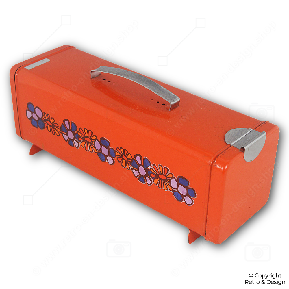 Boîte Vintage Brabantia pour Pain d’Épices « Diana » – Motif Floral Orange avec Plateau en Bois