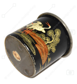 Round vintage tin for tea or cocoa from De Gruyter decorated with various oriental birds