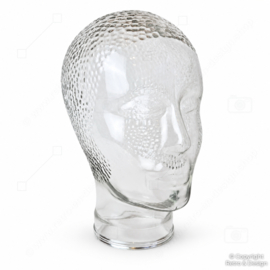 Cabeza de Cristal Transparente Vintage – Años 60–70 – Soporte Retro para Auriculares
