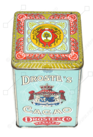 Vierkant vintage cacaoblik met los deksel, "Droste's Cacao", Twee Haarlemse Meisjes