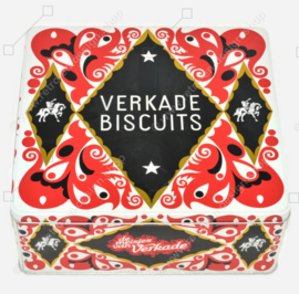 Vierkante vintage winkeltrommel voor gemengde biscuits van Verkade
