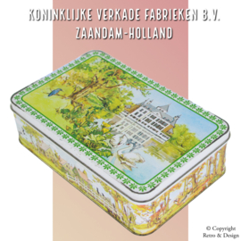 "Boîte à biscuits vintage Verkade avec paysages et maisons hollandaises"