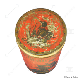 Bote de hojalata alto rojo que representa veleros para VAN MELLE Fruit Drops