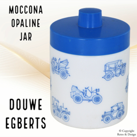 "Tarro de Almacenamiento Vintage de Opaline para Café Mocha, azul con imágenes de autos clásicos
