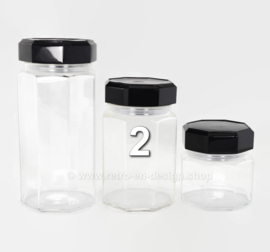 Medium glass storage jar with black cap by Arcoroc France, Luminarc Octime
