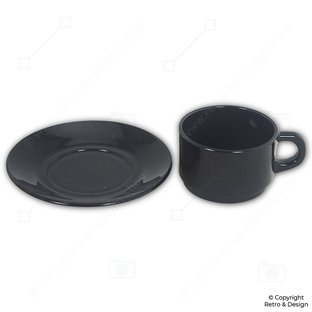 Schwarzes Espressoset von Arcoroc France – Originalklassiker der 1980er (7 Tassen mit Untertassen)