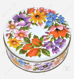 Vintage round ARK biscuit tin with floral decor