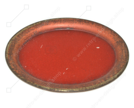 Oval vintage antique dark red candy tin with flower decoration and saucer