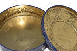 Vintage runde Blechdose, sogenannte Perlendose für Kekse. In Blau