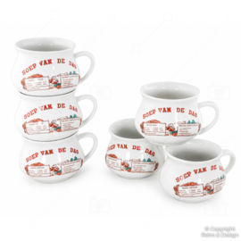 Vintage aardewerk soepkommen "Soep van de Dag" – set van 6