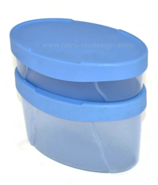 Conjunto de dos contenedores de almacenamiento de expresiones Tupperware vintage en azul claro y transparente