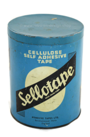 Vintage blauwe Engelse blikken bus Sellotape