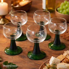 Copas Römer Luminarc Vintage Set de 5 – Cristal con Pie Verde – Francia Años 70/80 – Copas Aperitivo / Postre