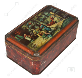 Vintage biscuit tin with an image of an interior inn for de Gruyter