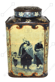 Belle boîte de comptoir vintage pour le thé avec des scènes hollandaises