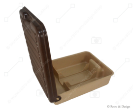 Vintage plastic 1970s shoe shine box with hinged lid by Curver in beige and brown