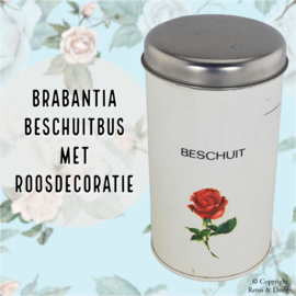 Encantadora lata vintage para galletas Brabantia con rosa roja (1950-1960)