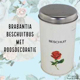 Charmante Vintage Brabantia Beschuitbus met Rode Roos (1950 - 1960)