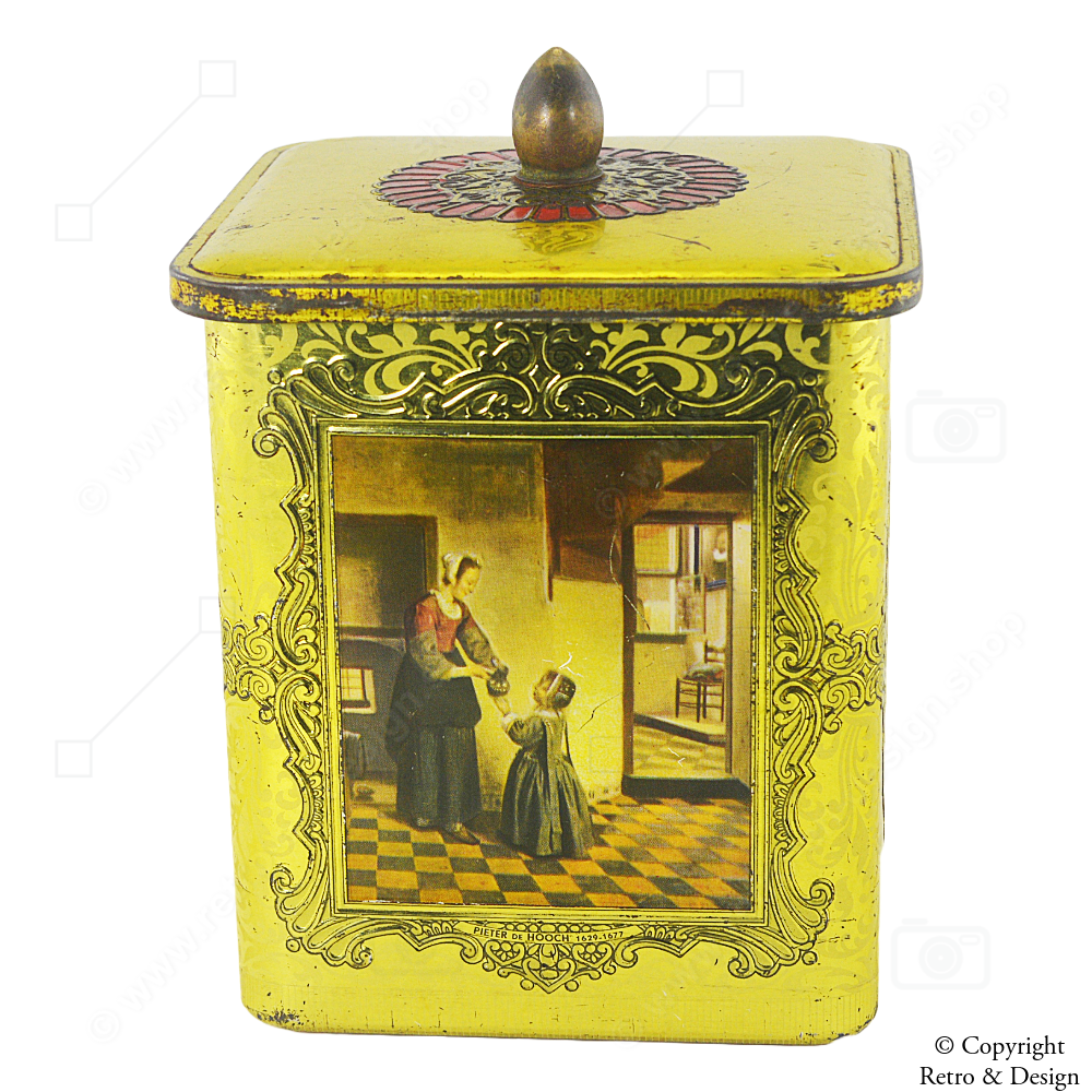 Boîte vintage en métal d’art avec peintures de Hals, Van Dyck & De Hooch – Verblifa 1935–1939