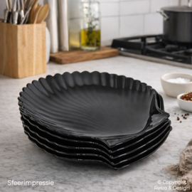 Set van 6 Vintage Arcoroc Schelpbordjes "Coquillage" – Zwart Glas