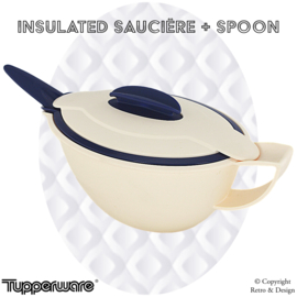Tupperware Iso Duo Sauce boat or Gravy Bowl with Spoon – Dark Blue and Ivory White