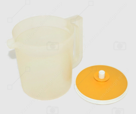 Jarra o jarra Tupperware transparente vintage con tapa de sellado amarilla, modelo bajo
