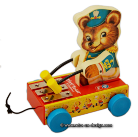 Retro Fisher Price Tiny Teddy, Tirar de juguete con xilófono! 2005