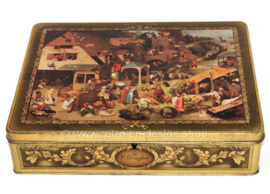 Rectangular vintage DBF tin with painting "Netherlandish proverbs" by Pieter Brueghel