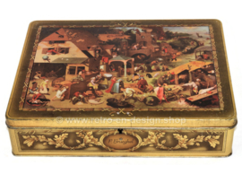 Boîte rectangulaire vintage DBF avec peinture "Les Proverbes flamands" de Pieter Brueghel