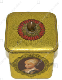 Square vintage tin with knob with paintings of Dutch masters
