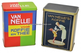 Set von zwei vintage Blechdosen für Van Nelle Kaffee und Tee