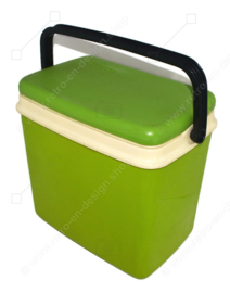 Vintage 1970er apfelgrüne Kühlbox von Curver mit Deckel und schwarzem Griff