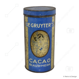 Round vintage tin for De Gruyter's cocoa blue brand