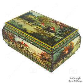 Boîte Vintage avec Scène de Chasse à Courre Anglaise – Pratique et Décorative