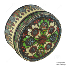 Boîte ronde vintage avec design oriental – Contenant fabriqué aux Pays-Bas (1950-1970)