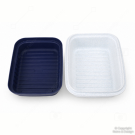 Vintage Tupperware Kornuit Käsebox / Cracker-Server – Dunkelblau mit Weiß Gesprenkeltem Muster