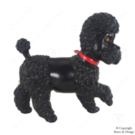 Único juguete vintage de plástico, caniche, de la antigua RDA/URSS - Negro con un collar rojo y cabeza giratoria