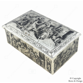 Boîte à Cigares Vintage en Métal avec Motif en Relief des Maîtres Anciens