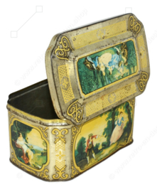 Tin box with romantic scenes by De Gruyter gold brand tea