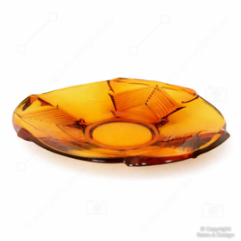 Vintage Amber Pressed Glass Bowl – Large 30 cm – Retro 60s/70s