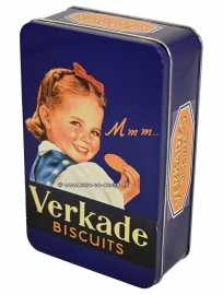 Vintage blauwe koektrommel Verkade biscuits