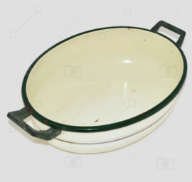 Brocante oval enamel dish basin or "washing-up bowl"  with bakelite handles made by BK
