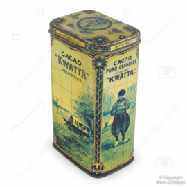 Vintage Kwatta cacaoblik ‘Olanda Cacao’ – Delftsblauw tegeltableau – 1900–1925