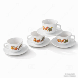 Arcopal Juego de 4 Tazas de Café con Platillos – Decorado Vegetal – Vintage Francia Años 70