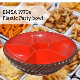 Cuenco vintage de plástico trenzado de los años 60/70 fabricado por Emsa ™ en marrón y rojo