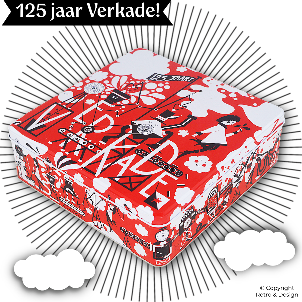 Lata de galletas Verkade 125 años – Hojalata vintage en rojo, blanco y negro (2011)