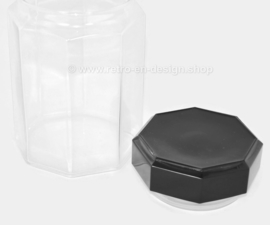 Medium glass storage jar with black cap by Arcoroc France, Luminarc Octime