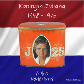 Vintage herdenkingsblik 25-jarig regeringsjubileum Koningin Juliana 1948 - 1973