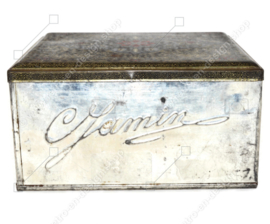 Combined vintage silver-coloured Jamin tin with filigree lid in floral motifs, 1963